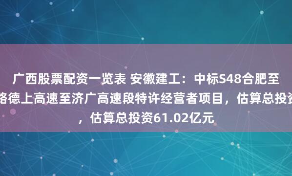 广西股票配资一览表 安徽建工：中标S48合肥至叶集高速公路德上高速至济广高速段特许经营者项目，估算总投资61.02亿元